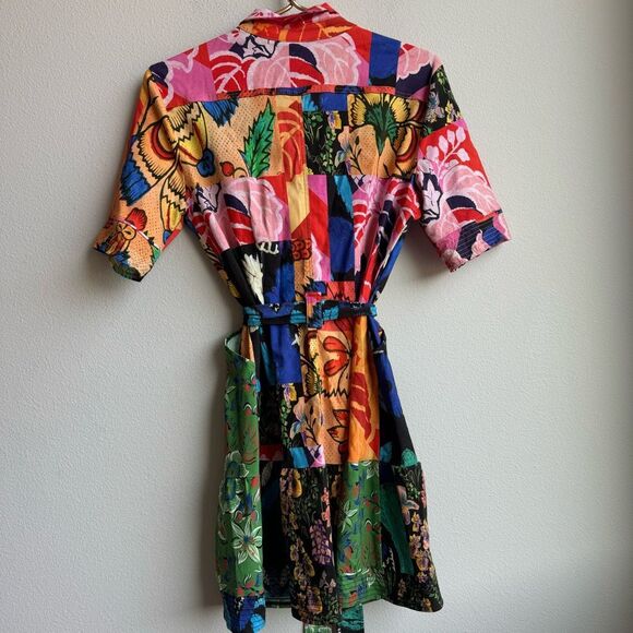 Desigual Maximalist Botanical Floral Bloom Mini Dress Short Sleeve Size Large - Picture 10 of 10